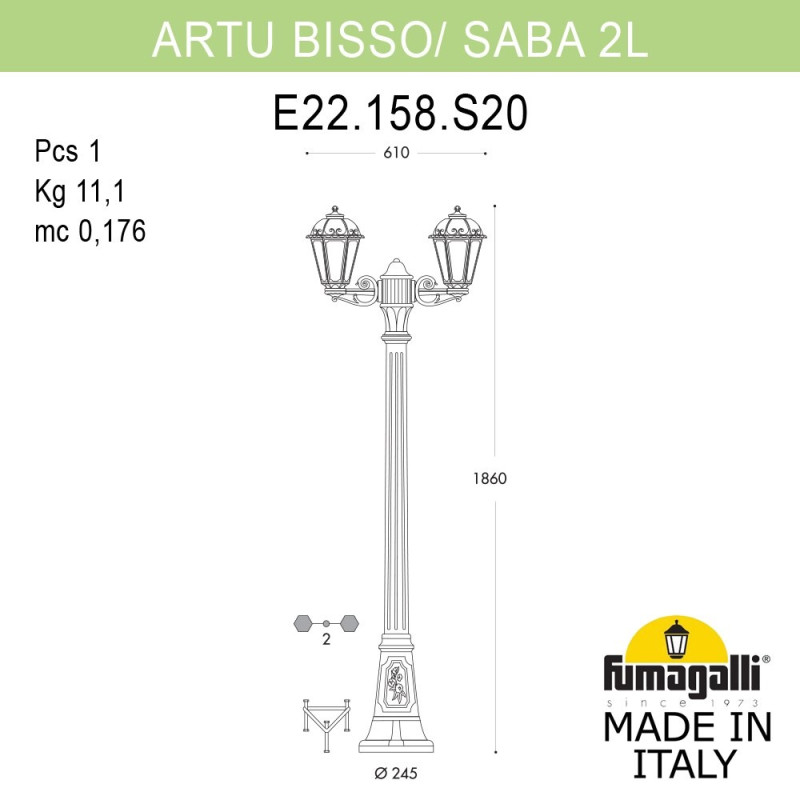 Садово-парковый светильник Fumagalli K22.158.S20.BXF1R Садово-парковый светильник Fumagalli K22.158.S20.BXF1R