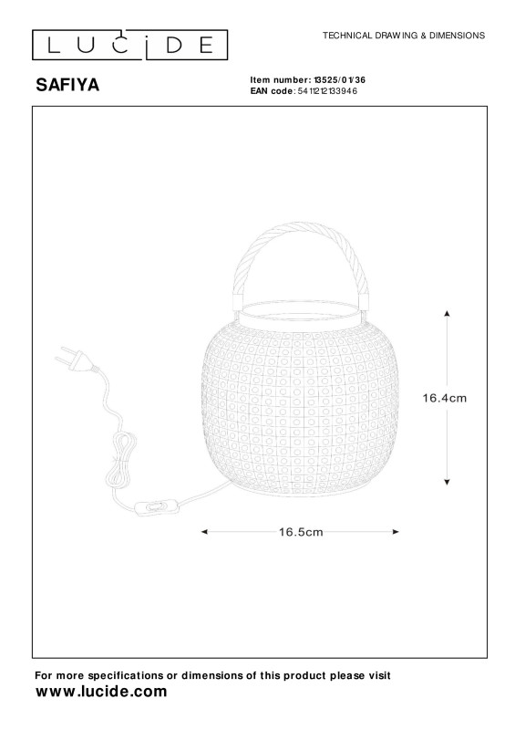 Настольная лампа LUCIDE 13525/01/36 в интернет магазине Гет Лайт