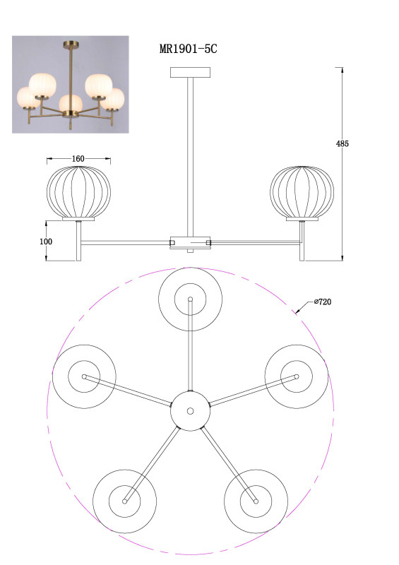 Люстра на штанге MyFar MR1901-5C в интернет магазине Гет Лайт