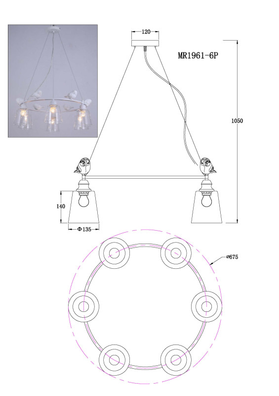 Подвесная люстра MyFar MR1961-6P в интернет магазине Гет Лайт