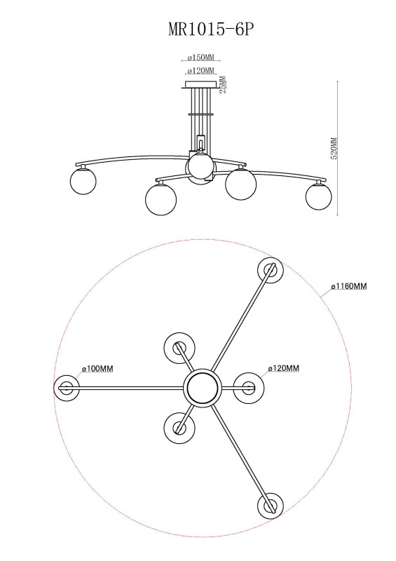 Люстра на штанге MyFar MR1015-6P в интернет магазине Гет Лайт
