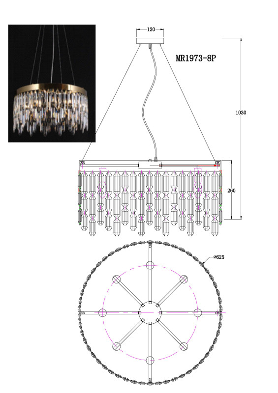 Подвесная люстра MyFar MR1973-8P в интернет магазине Гет Лайт
