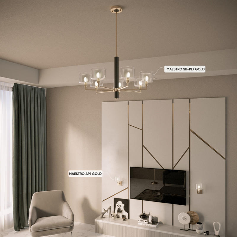 Люстра на штанге Crystal Lux MAESTRO SP-PL7 GOLD в интернет магазине Гет Лайт