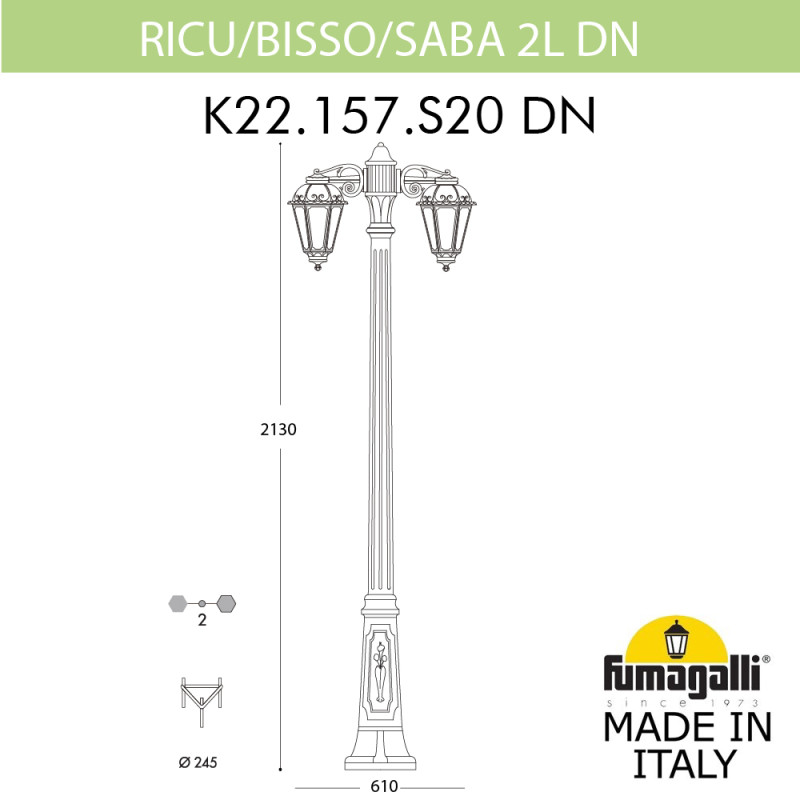 Садово-парковый светильник Fumagalli K22.157.S20.WYF1RDN Фото Садово-парковый светильник Fumagalli K22.157.S20.WYF1RDN
