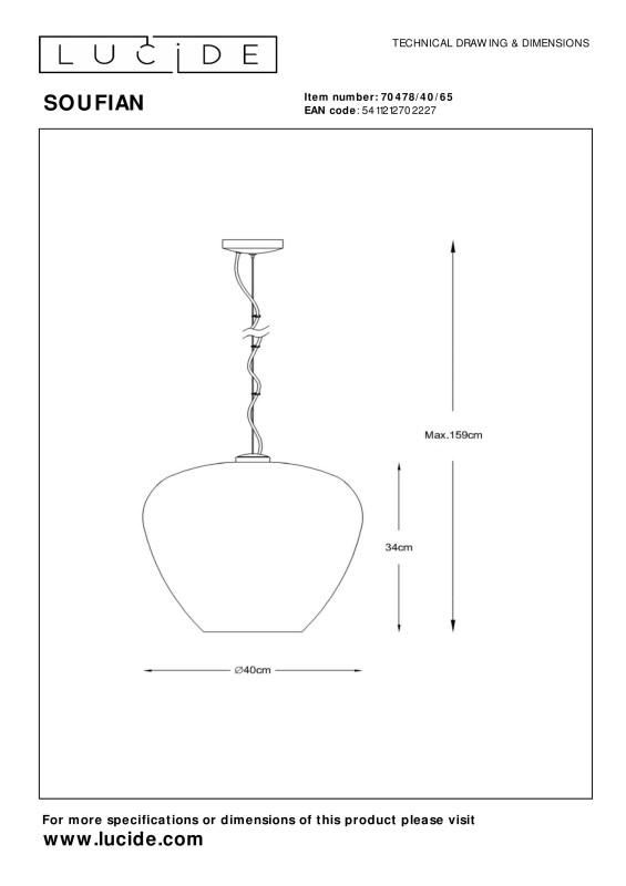 Подвесной светильник LUCIDE 70478/40/65 Цена на Подвесной светильник LUCIDE 70478/40/65