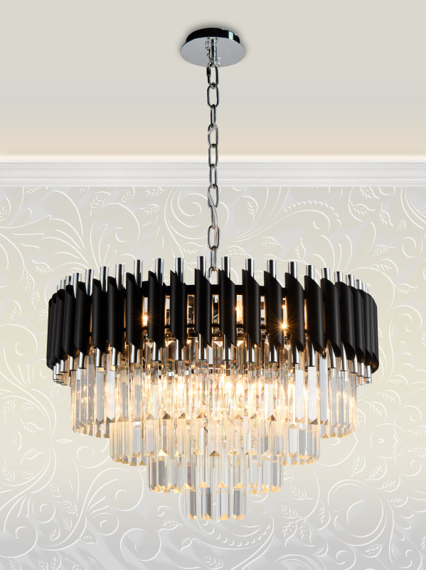 Каскадная люстра Natali Kovaltseva DARIAN 76017/10C CHROME BLACK Купить с доставкой по Москве и России Каскадная люстра Natali Kovaltseva DARIAN 76017/10C CHROME BLACK