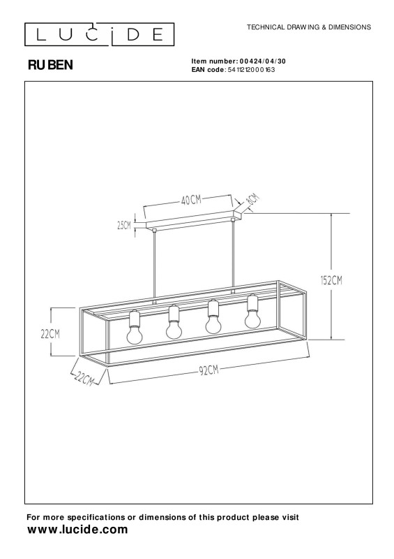 Подвесной светильник LUCIDE 00424/04/30 Купить с доставкой по Москве и России Подвесной светильник LUCIDE 00424/04/30