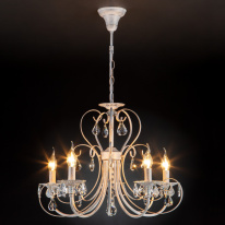 Цена на Подвесная люстра Eurosvet 3305/5 белый с золотом/прозрачный хрусталь Strotskis