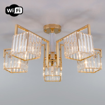 Фото Люстра на штанге Eurosvet 10126/5 золото/прозрачный хрусталь Strotskis Smart (10117/5)